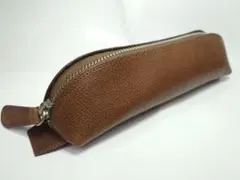 ブラウンレザー ファスナー付きペンケース