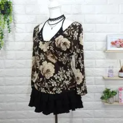 スリットスリーブ y2k バレエコア コケット グランジ 平成ギャル 花柄7分袖