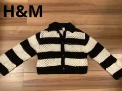 美品　H&M エイチアンドエム　ボーダー柄 透かし編み ニットカーディガンのサムネイル