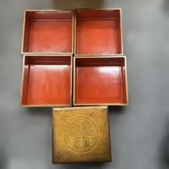 年代物　重箱　５段　古道具　木箱入り　現状品