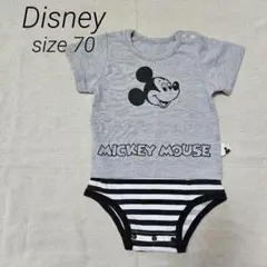 ディズニー ミッキー ロンパース カバーオール 70  ボーダー Tシャツ風