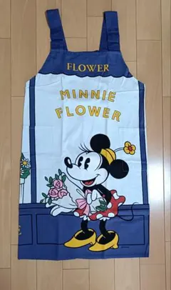 ミニーマウス 花柄エプロン 綿100%