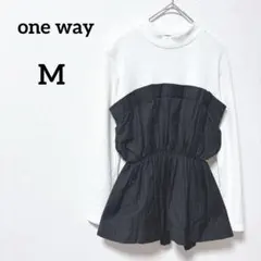 【ワンウェイ】シャツ ドッキング ニット M ホワイト ペプラム オシャレ リブのサムネイル