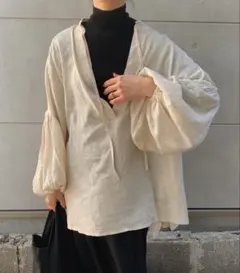 2022 SS ボリュームスリーブリネンスキッパーシャツ
