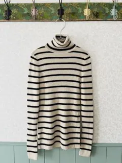 ユニクロ　メリノリブ　タートルネック セーター 長袖　S ボーダー