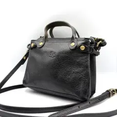 極美品 イルビゾンテ 2WAY ミニショルダーバッグ ハンドバッグ 黒 レザー