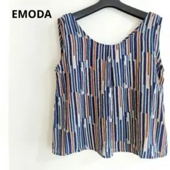 エモダ レトロストライプ タンクトップ ノースリーブ 2WAY Vネック F