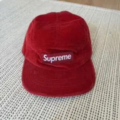 Supreme 赤 コーデュロイ 5パネルキャップ
