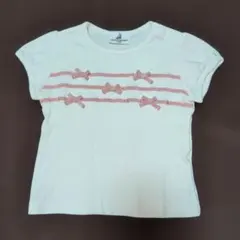 95★ペアレンツドリーム★パフ袖！リボン付きＴシャツ★白　ベビーのサムネイル