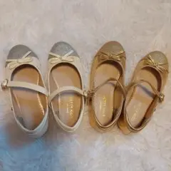 シルバー &ゴールド　リボン付き フォーマルシューズ　19cm