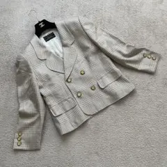 美品　レリアン　ダブルテーラードジャケット　背抜き　金ボタン　ハート襟　チェック