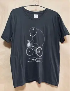 未着用 クマとネコと自転車イラスト ブラック ハートマーケット半袖Tシャツ