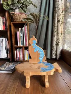 猫と魚の木製置物　無垢