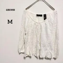 axcess 透かし編み カーディガン M ホワイト 7分袖 涼しげ