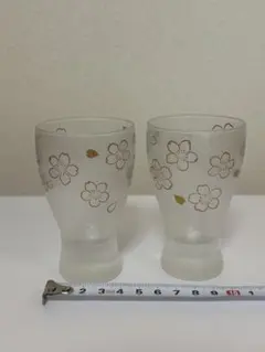 【2個セット】桜模様のガラスグラス、おちょこ