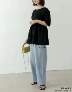 Re:EDIT（リエディ）総針リブペプラムニットプルオーバー ブラックのサムネイル