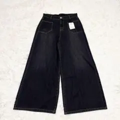 新品タグ付き antiqua ブラック ワイド デニムパンツ L メランドーのサムネイル