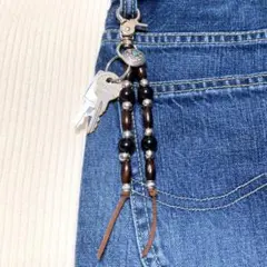 N115 【ビーズキーホルダー・黒】アメリカン キーホルダー アメカジ