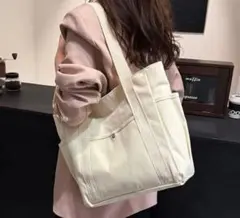 トートバッグ 白 ホワイト キャンバス 大容量 A4 マザーズバッグシンプル46