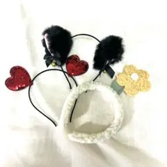 【カチューシャ3点セット】ハートカチューシャ　花カチューシャ　猫カチューシャ