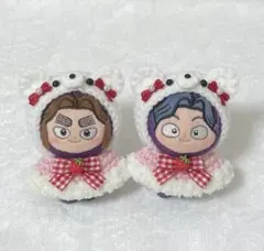 ぬい服　8cm くま耳ボンネット、ケープセット　いちご　2点