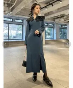 リリーブラウン　ワンピース　レースカラー　オケージョンドレス　結婚式　パーティー