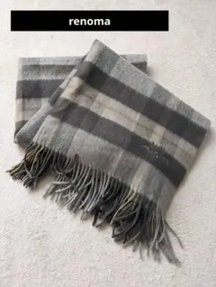 renona チェック柄 ストール グレー系 カシミア100%
