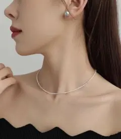 小粒パール × シルバービーズ ネックレス / 淡水パール チョーカー 華奢上品