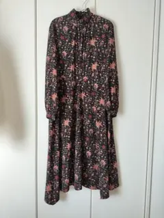 韓国　 花柄 長袖シャツワンピース