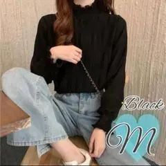 シフォンブラウス シースルー シアートップス フリル 黒 ブラック 長袖 韓国