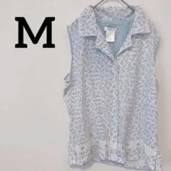 花柄ノースリーブシャツ【M】フラワープリント レース 白 ストライプ