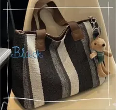 ブラック トートバッグ ショルダーバッグ ストライプ 2way マルチカラーのサムネイル