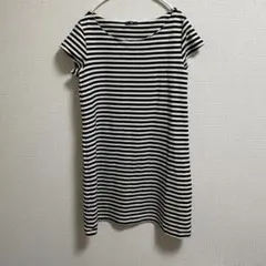 【GAP】ギャップ　半袖ひざ丈ワンピース　ストライプ　F　ボーダー　白黒　美品