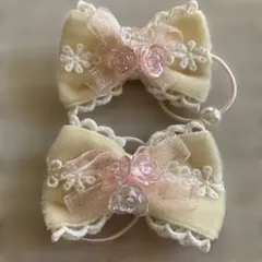 リボン型ヘアゴム クリーム色 2個セット