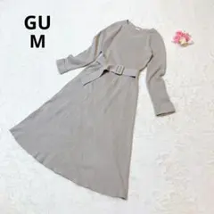 ジーユー GU ロングニットワンピース きれいめ ベージュ ベルト付き 秋冬 M