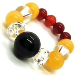 天然石リング☆ブラックオニキス　ゴールドキャッツアイ　クリスタル　瑪瑙