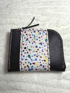 本革 レザー コンパクト財布 ミニ財布 マルチカラードット