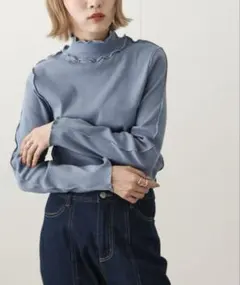 Chillfar 2way ハイネック メロー トップス レイヤード ブルー 春