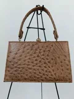 オーストリッチレザー ハンドバッグ ブラウン