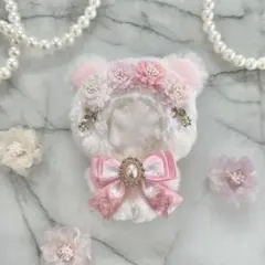 ヘッドドレス うさみみ ミルキーピンク てんし 11㎝〜14㎝ぬい服