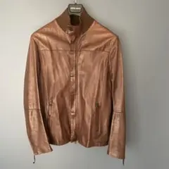 エンポリオアルマーニ ブラウン レザー シングルライダースジャケット