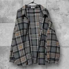 3L オーバーサイズ チェック柄 シャツジャケット 厚手 グレー系 羽織り
