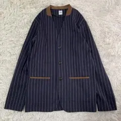 タケオキクチ ノーカラー ジャケット ストライプ カーディガン