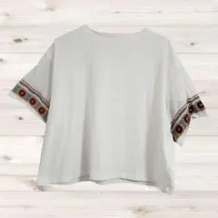 A1675 BEAMS HEART Tシャツ 長袖 五分袖 白 柄もの 綿のサムネイル