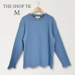 THE SHOP TKワッフル サーマル長袖カットソーくすみブルー重ね着風S〜M