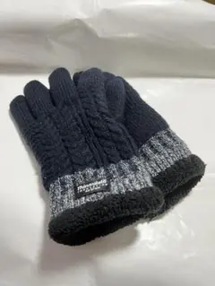 極暖 ニット 手袋 男女兼用 5本指 冬ネイビー ケーブル編みフリーサイズ