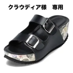 美品★CEDAR CREST厚底サンダルウェッジソール花柄ボタニカル黒バックルLのサムネイル