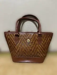 編み込み風 トートバッグ ブラウン ファスナー付き　ハンドバッグ