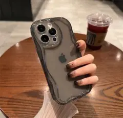 iPhone13mini 韓国デザイン ケース クリアブラック なみなみ