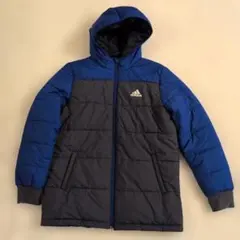 adidas フード付きダウンコート 青/グレー　160サイズ アディダス 中綿